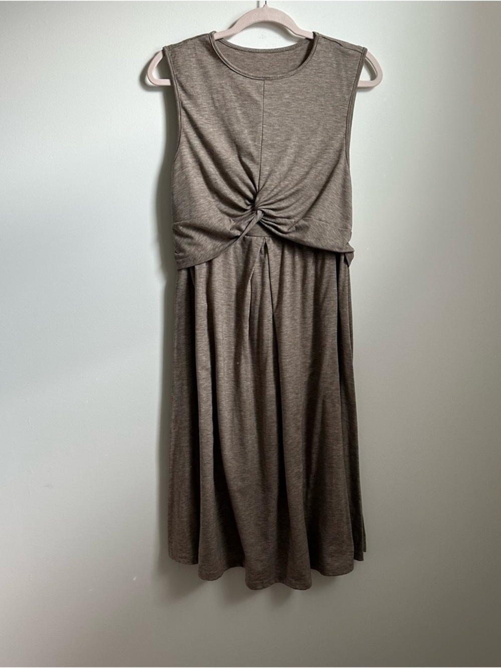 Neutral Brown Cross Tie front Dress Breastfeeding Friendly and Maternity